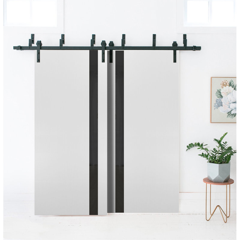Portes coulissantes en verre givré Planum, 36 po x 84 po, Soie blanche / noir