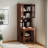 Vintage Bookshelf With Fold-Out Convertible Writing Table, Multi-Function Home Office Workstation, Desk Cabinet With Shelf And Drawer, Walnut