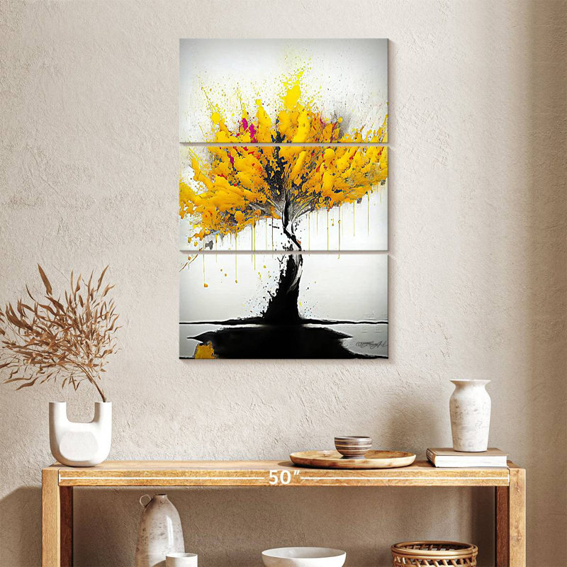 Harnek Abstract Splattered Yellow Tree, 38" H x 24" W