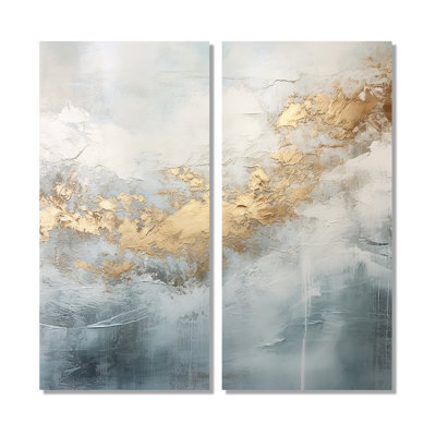 Beige Blue Gold Ocean Storm V - Gold Canvas Prints