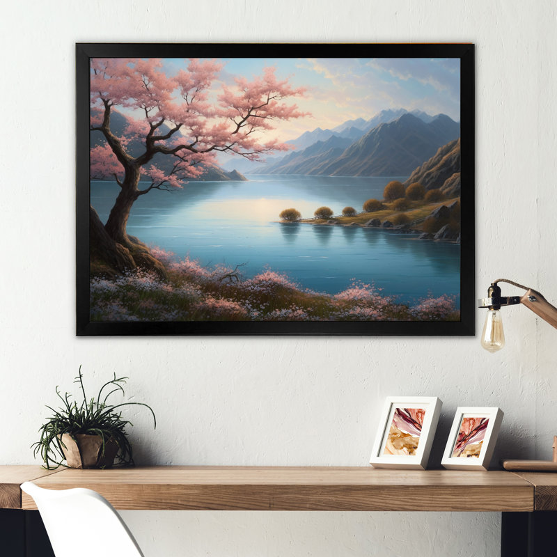 Naylene Cherry Blossom Trees par The Water III sur toile, Cadre photo noir, H 12 po x l 20 po x P 1 po