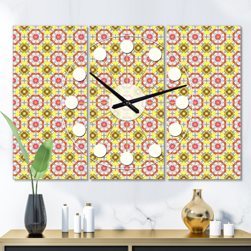 Très grande horloge murale kaléidoscope abstraite ethnique Mid-Century
