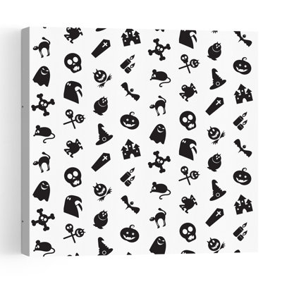 Spooky Halloween Pattern Contemporary Bat Cat Wall Art Print by Marika Barsrsind - Print