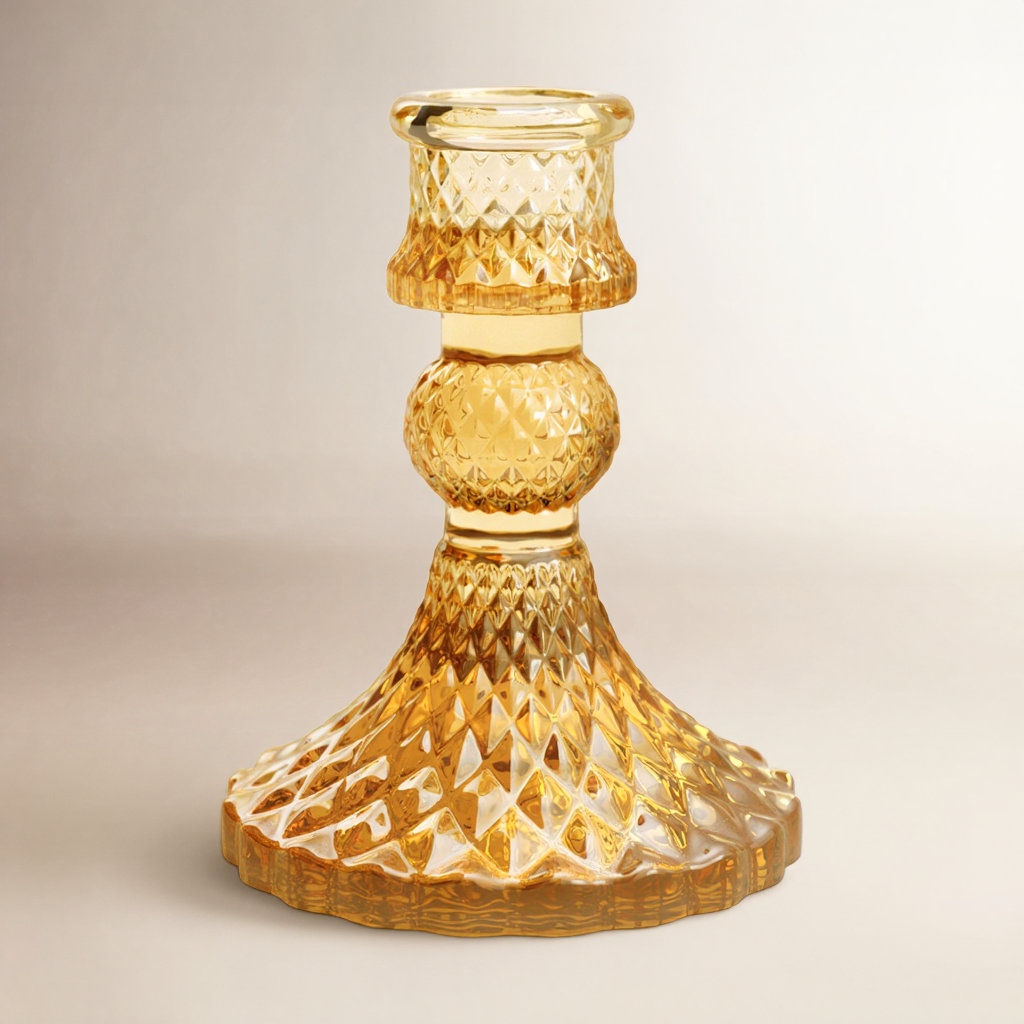 Samira Glass Tabletop Candlestick, Amber