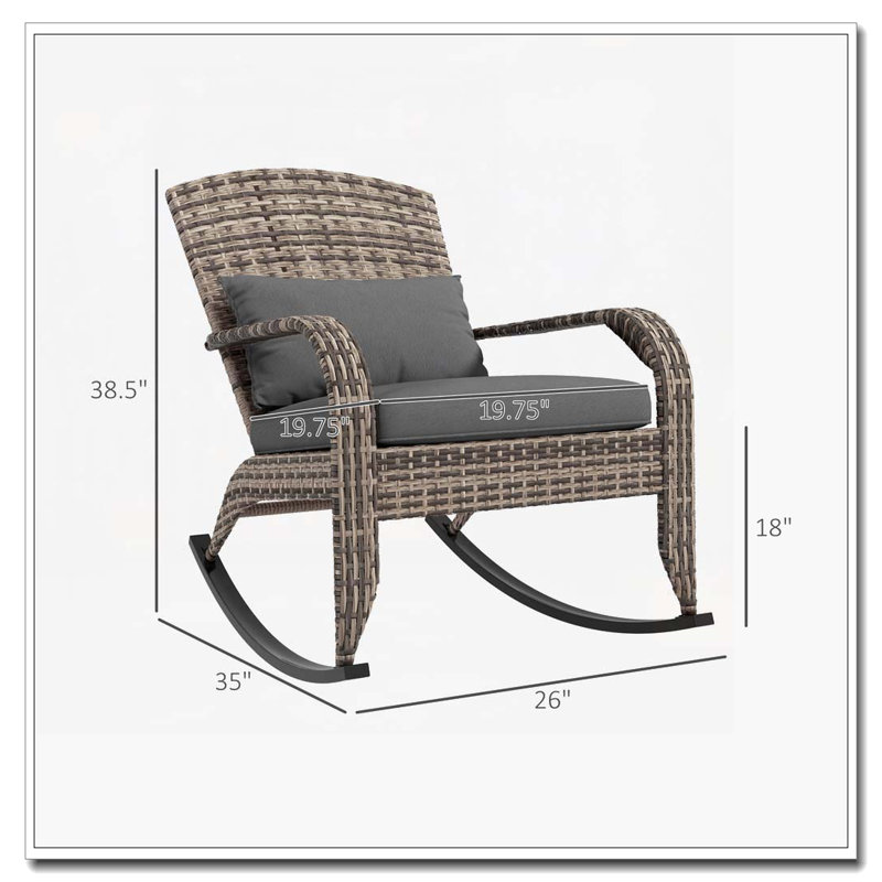 Chaise berçante d'extérieur en osier et rotin, Gris, Gris