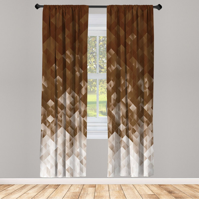 Microfiber Floral Semi-Sheer Rod Pocket Curtain Panels, 28" W x 84" L, Brown/White