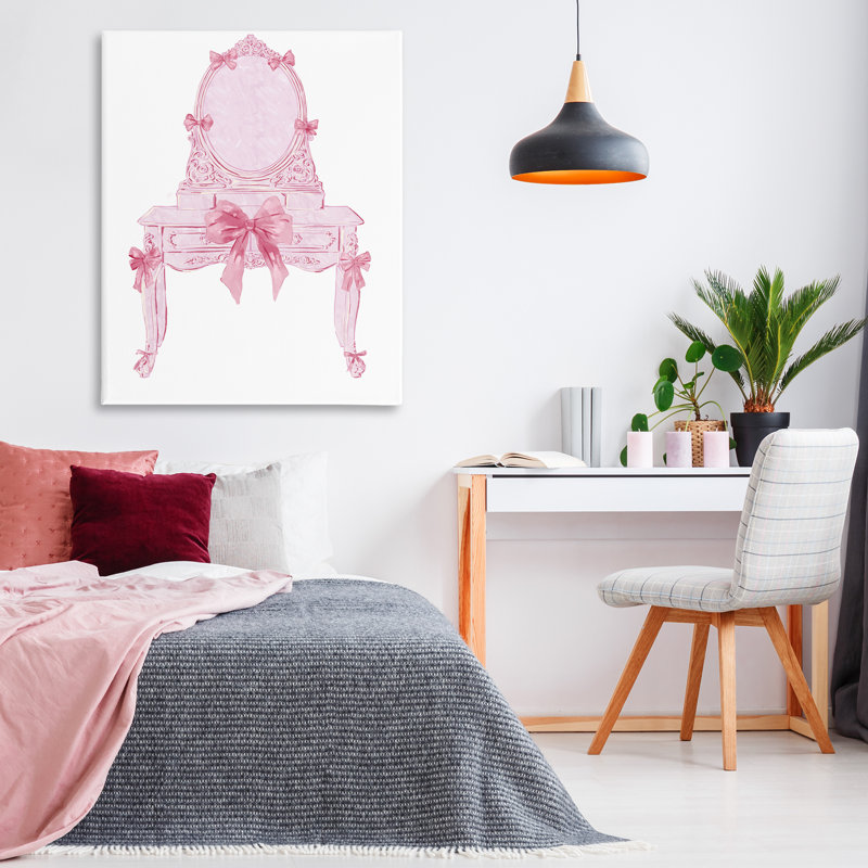 Belle toile de coiffeuse rose avec nœuds, design par Ziwei Li, H 48 po x l 36 po