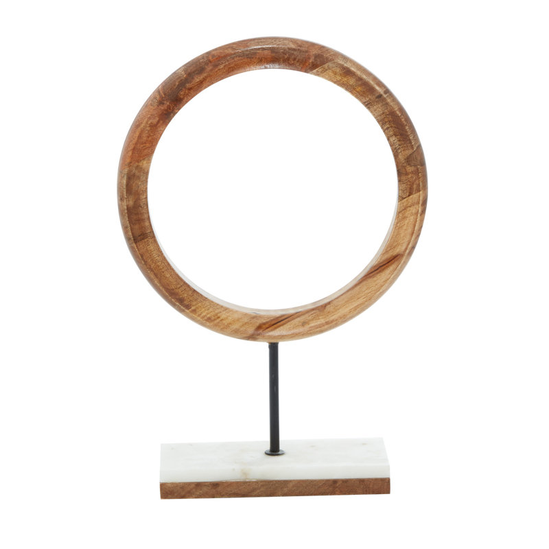 Constantino Mango Wood Circle Geometric Decorative Brown Sculpture with Marble Stand