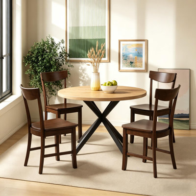 Round Table Metal Legs Dining Table Set With 4 Dining Chairs