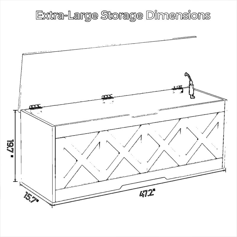Très grand coffre de rangement en bois de 47,2 pouces avec charnière de sécurité, coffre à jouets de ferme et banc d'entrée, finition blanche, assemblage facile