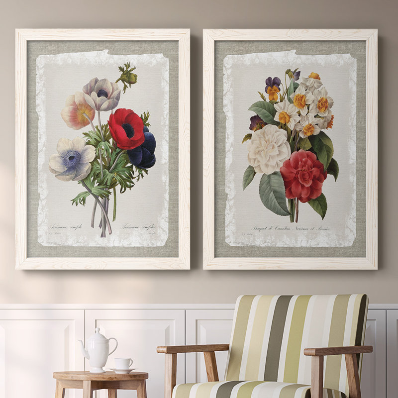 Botanical Bouquet Anemone - Toile encadrée de qualité supérieure - prête à être accrochée, Blanc