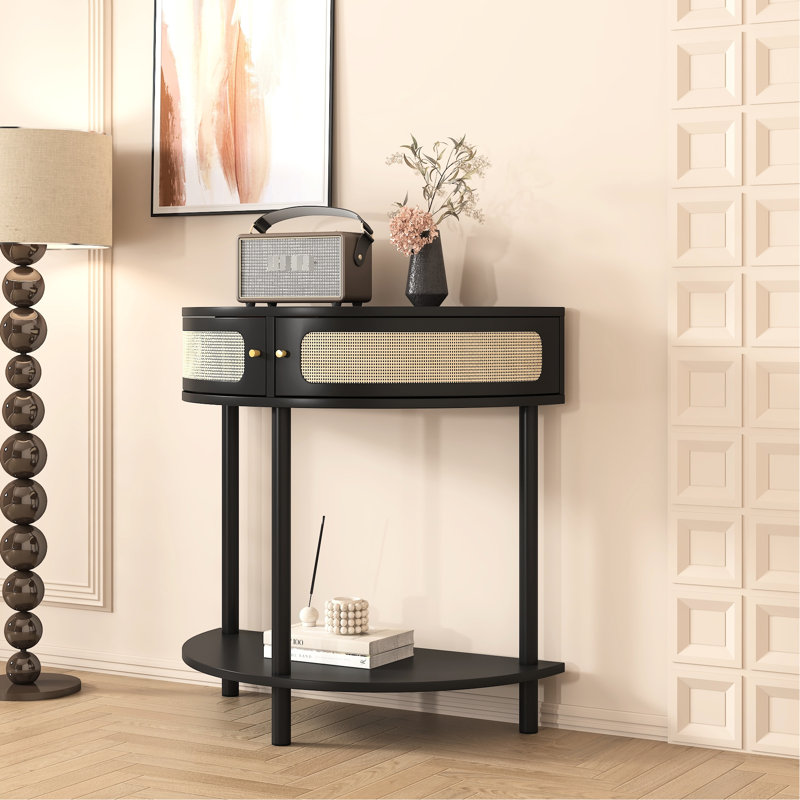Table d'appoint en bois semi-ronde avec portes en bois