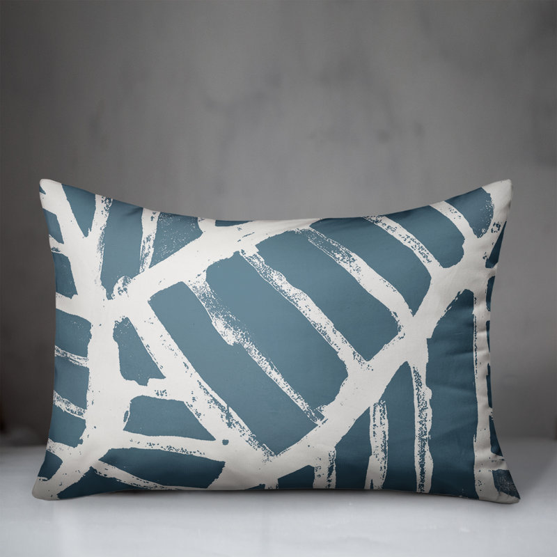 Blue and White Abstract Rectangular Indoor/Outdoor Pillow