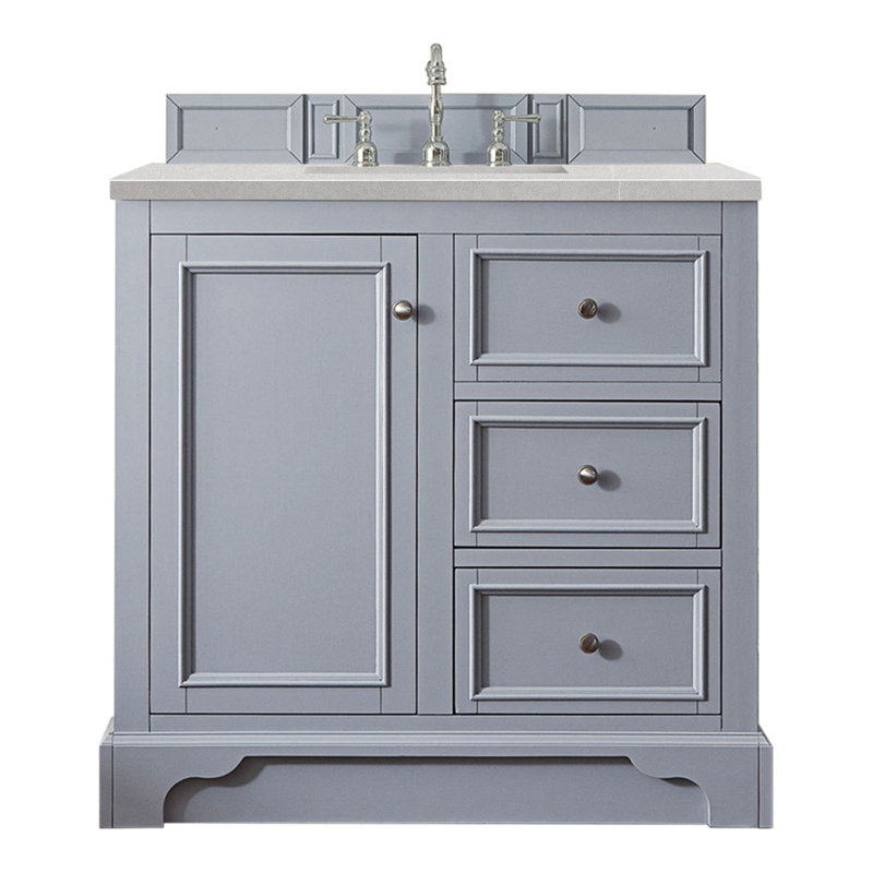 Kewstoke 36'' W Single Vanity, Bright White, Carrara White Marble, 8" Widespread