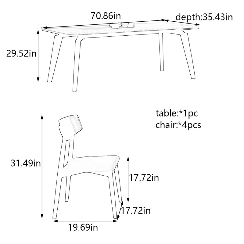 Ensemble de table de salle à manger et chaises Matte Rock, H 29,52 po x L 70,86 po x l 35,43 po