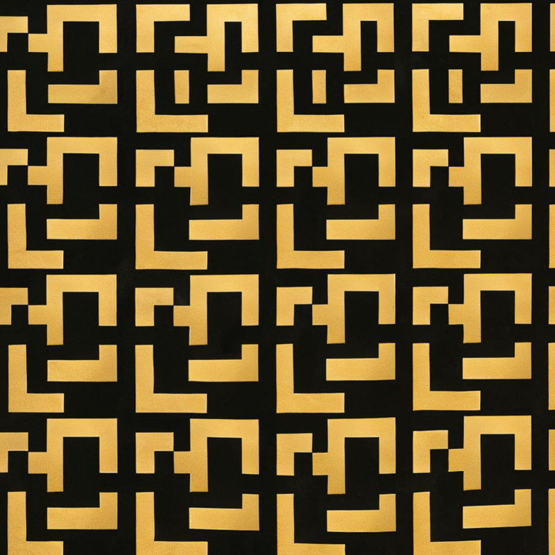 Geometric Maze Geometric Linen Throw Pillow, 14 x 14 inches, Noir et or