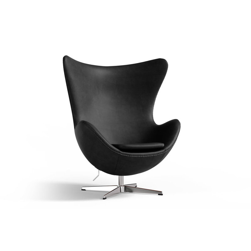 35.4" Finola Top Grain Leather Accent Chair, Black Genuine Leather