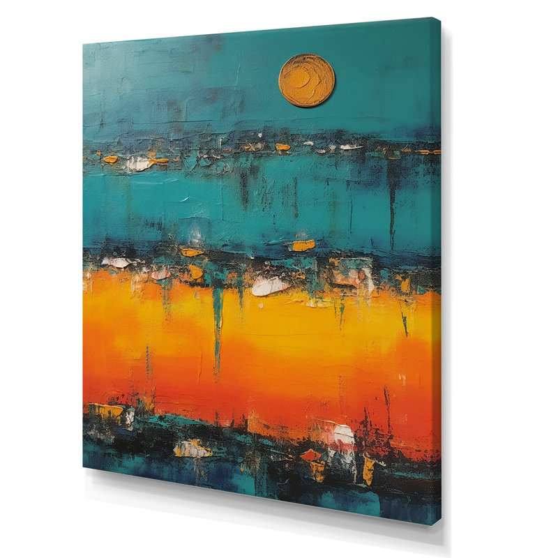 «Abstract Blue Sunset's Embrace» - art mural minimalisme, Toile tendue, H 40 po x l 30 po x P 1,5 po