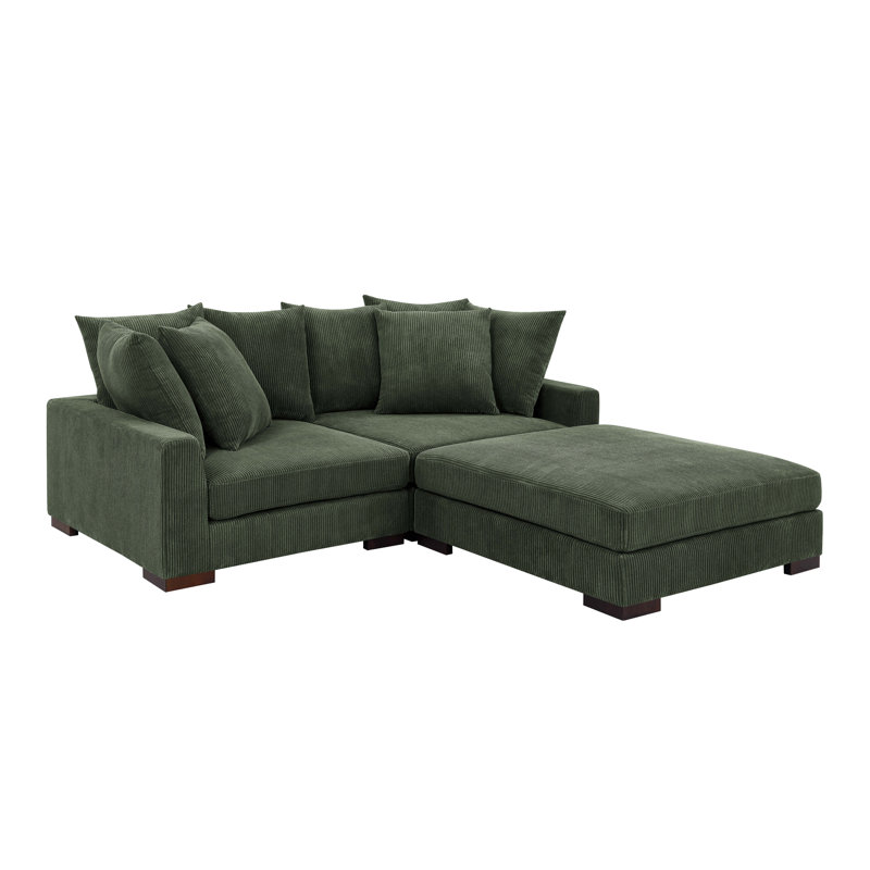 Canapé modulaire rembourré 3 pièces Aurbree, Velours côtelé vert foncé