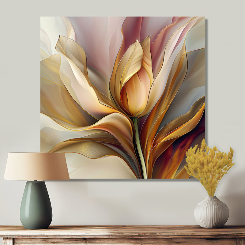 Tulipe jaune, liquide minimal I - tulipe, art mural, Toile tendue, H 16 po x l 16 po x P 1 po