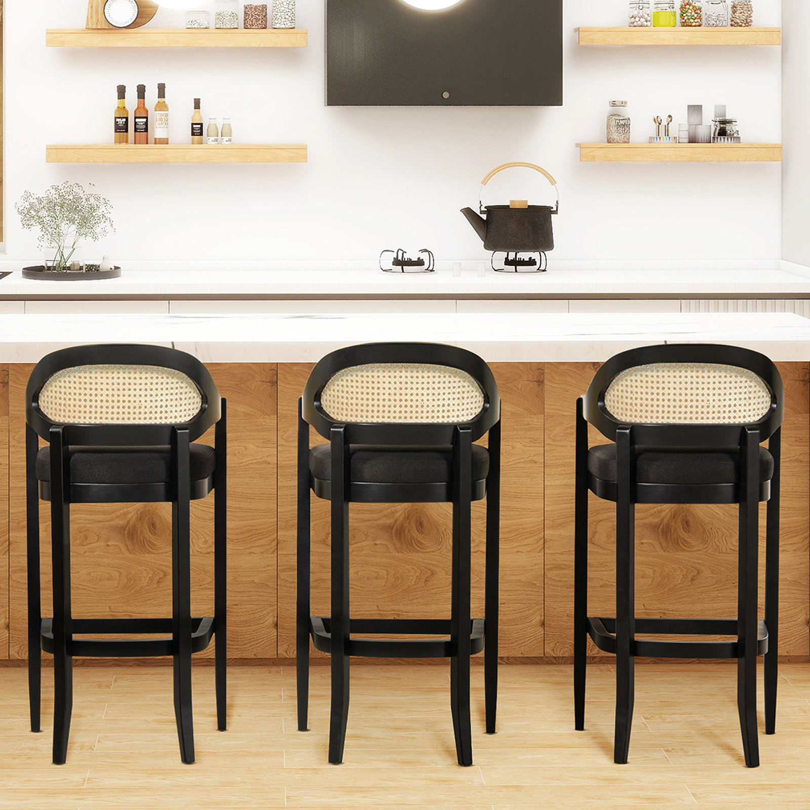 Copley Bar and Counter Stool, Jet Black Basketweave, Bar Stool (30.5” Seat Height)