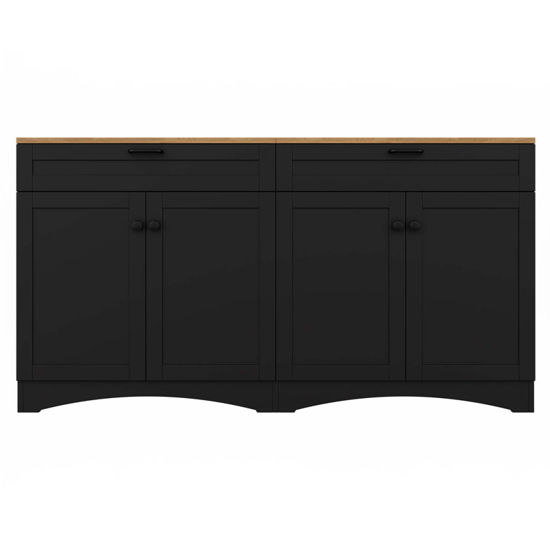 Buffet polyvalent en grain de bois avec tablettes réglables, Noir