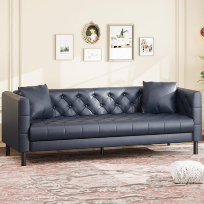 Canapé de 81 po en cuir, canapé Chesterfield à assise profonde capitonné à 3 boutons fait à la main