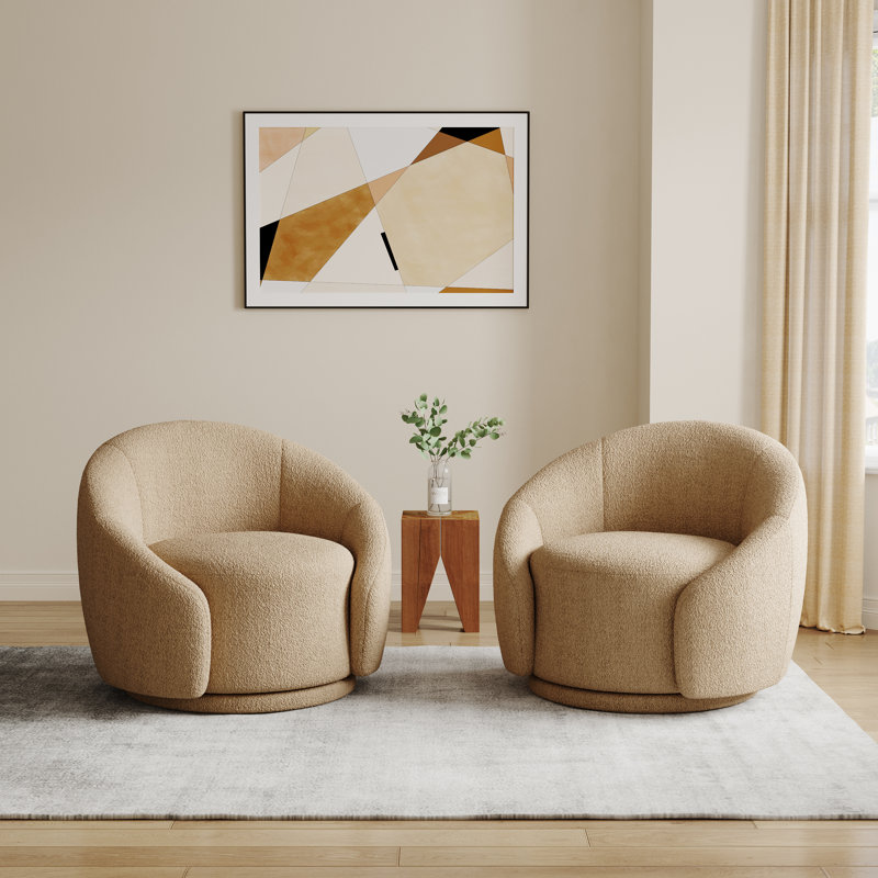 Aunna 89.2Cm Wide Swivel Barrel Chair, Light Brown Teddy
