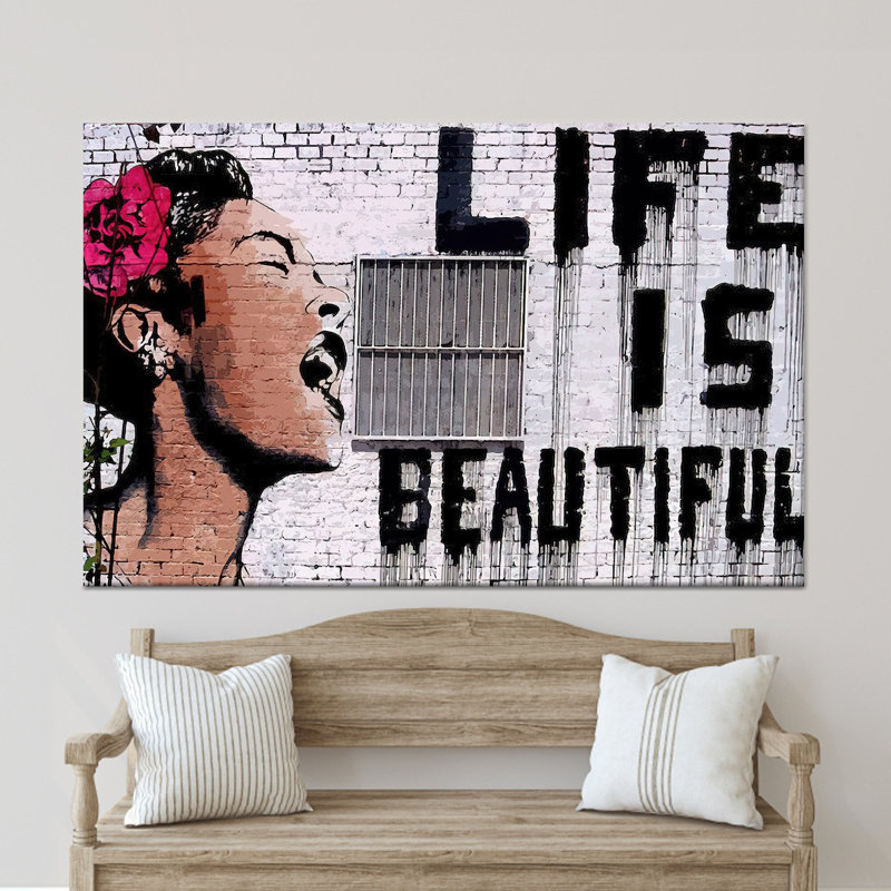 "Elegant Banksy", art mural graffiti, impression sur toile, toile de fond noire 1P, 31,6 po H x 43,4 po l