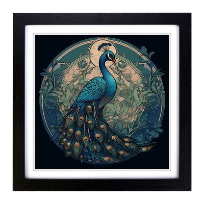 Peacock Art Nouveau - Single Picture Frame Print on Wood