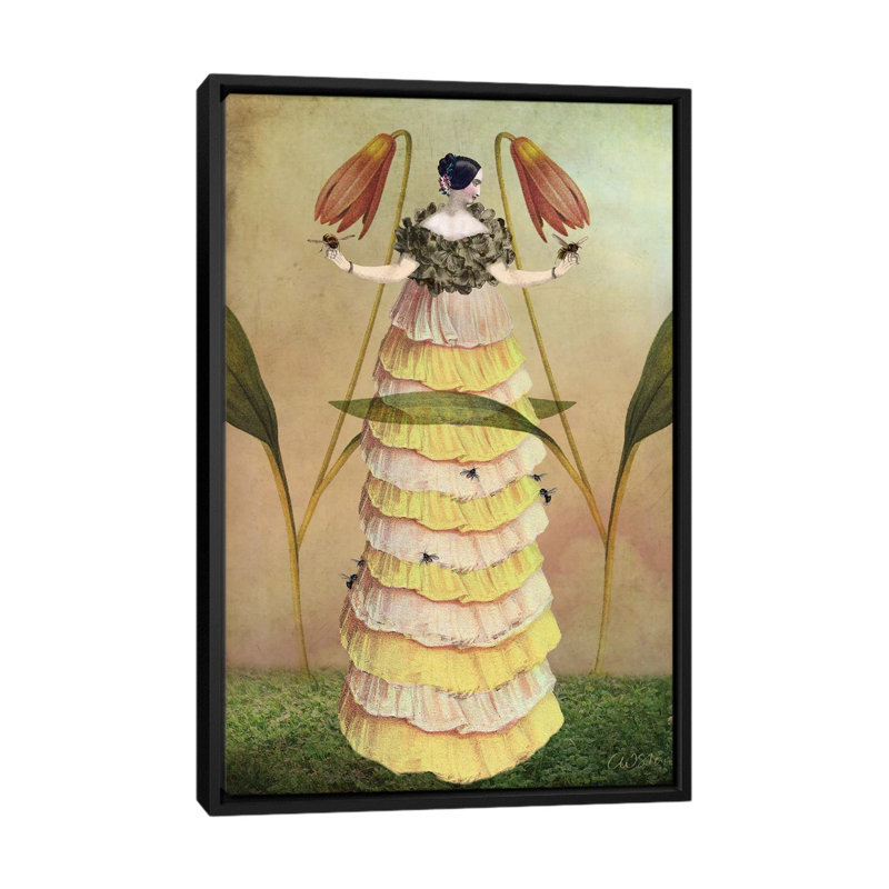 «Queen B» par Catrin Welz-Stein - reproduction, H 40 po x l 26 po x P 1,5 po, Toile avec cadre noir, Pas de tapis