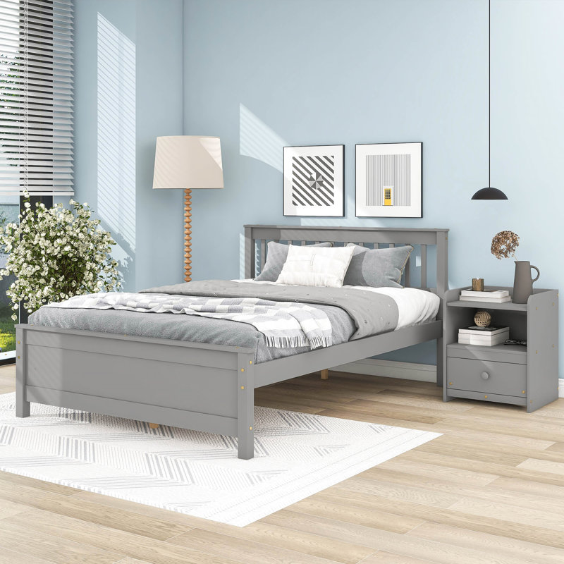Cadre de lit double avec table de chevet Alberich, gris