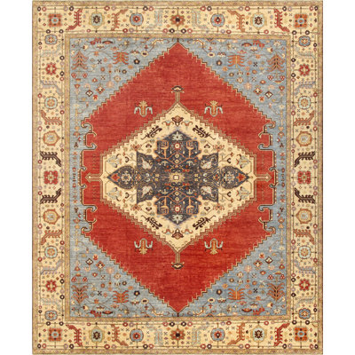 Serapi Hand Knotted Wool Oriental Area Rug in Rust/Blue/Cream