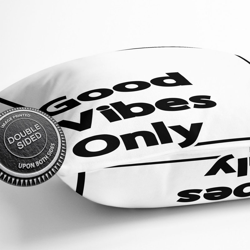 Good Vibes Only Black Border Typography Square Throw Cushion, 40cm H x 40cm W x 15cm D