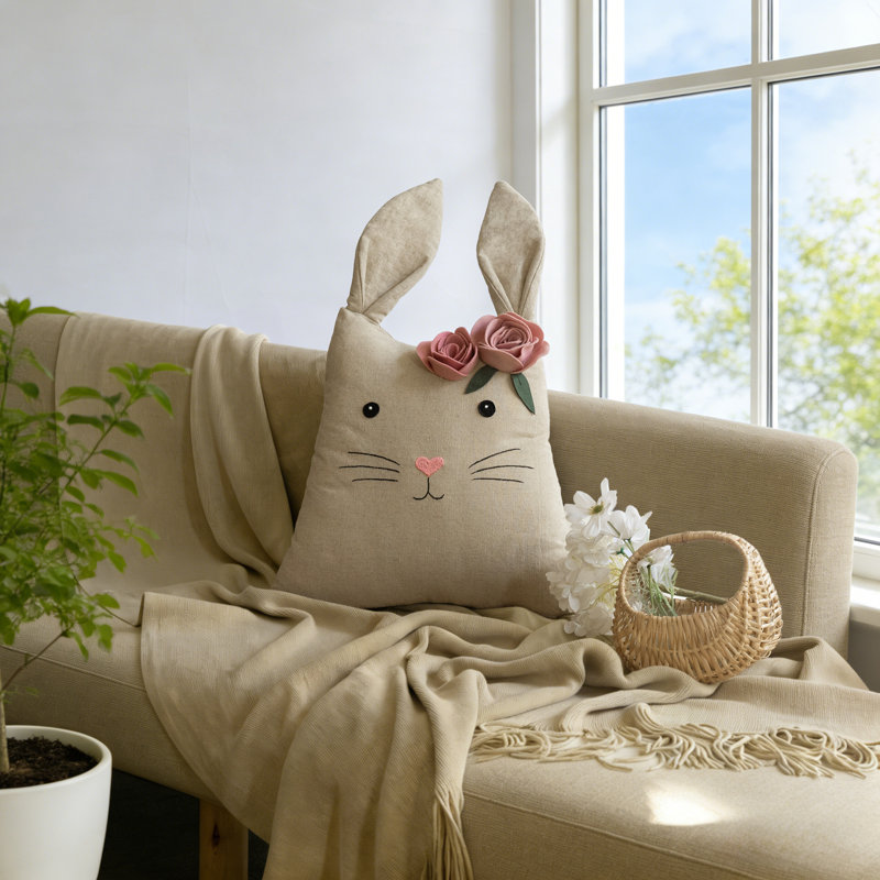 Housse de coussin Rabbit Bunny avec fleur 3D 16 x 16 pouces pour le salon