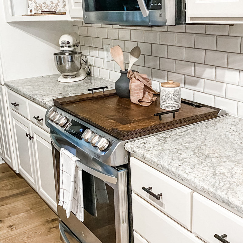 Handmade Wooden Stove Top Cover with Handles – Farmhouse Noodle Board Kitchen Counter Space Saver, Fits Most Gas & Electric Ranges – Brandt Works, USA Made
