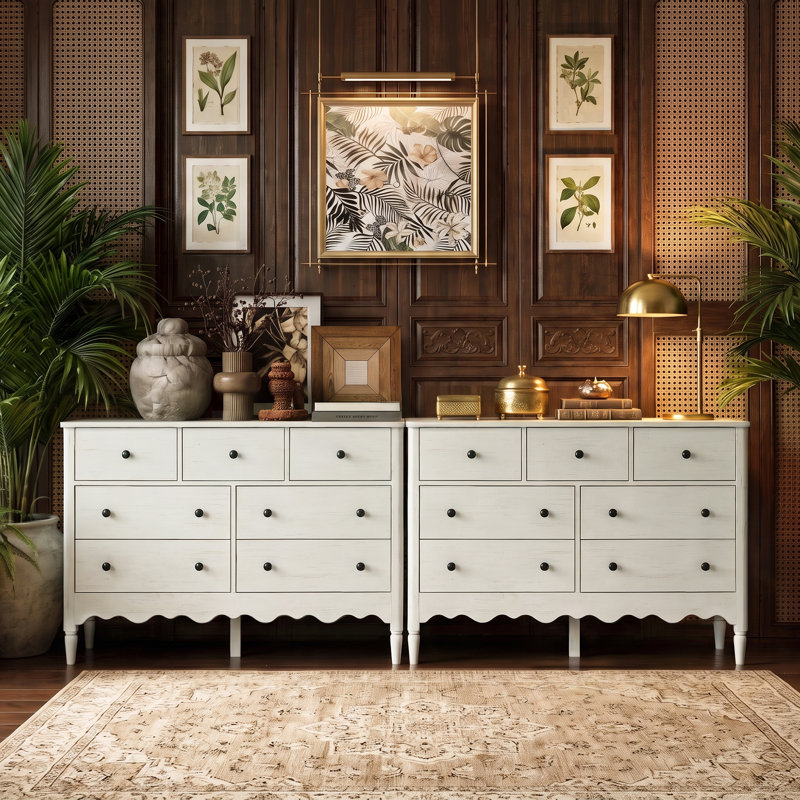 Abson 47" Dresser with Wood Drawers, Distressed White