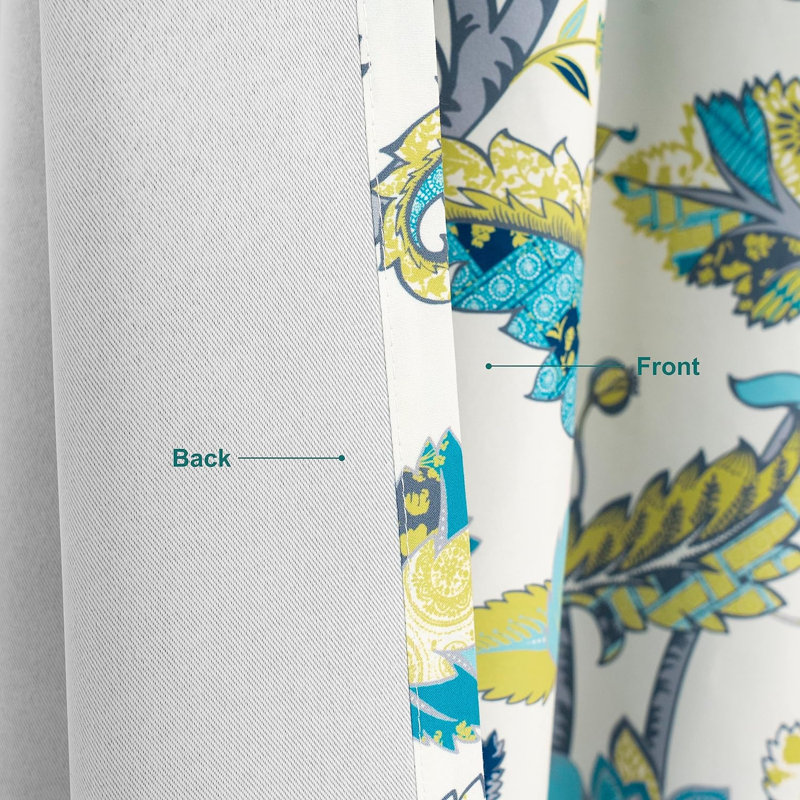 Zayas Room Darkening Curtain Pair, 52" W x 63" L, White Seafoam Gray
