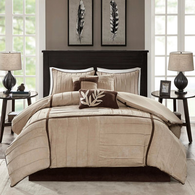 Beige Faux Suede Comforter For Full Bed - Cozy And Chic 7 Piece In Luxury Comfort