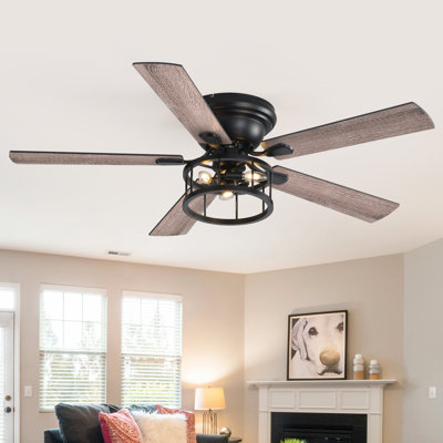  52" Farmhouse Caged Ceiling Fan with Lights,Modern Rustic Low Profile Ceiling Fans for Bedroom, Living Room