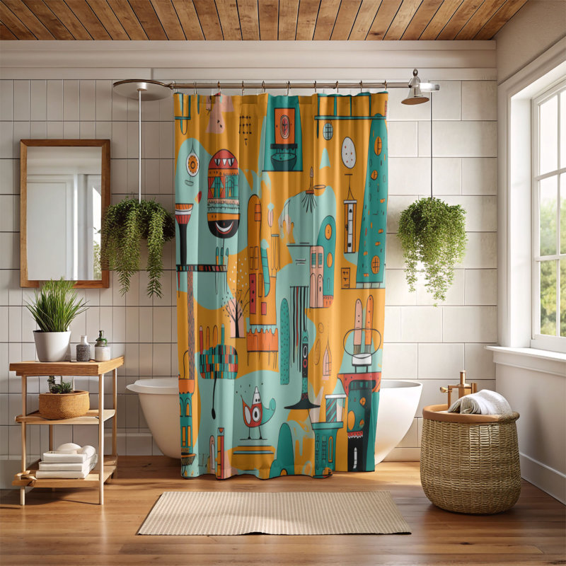 Happy Town - Rideau de douche Premium, H 74 po x l 71 po