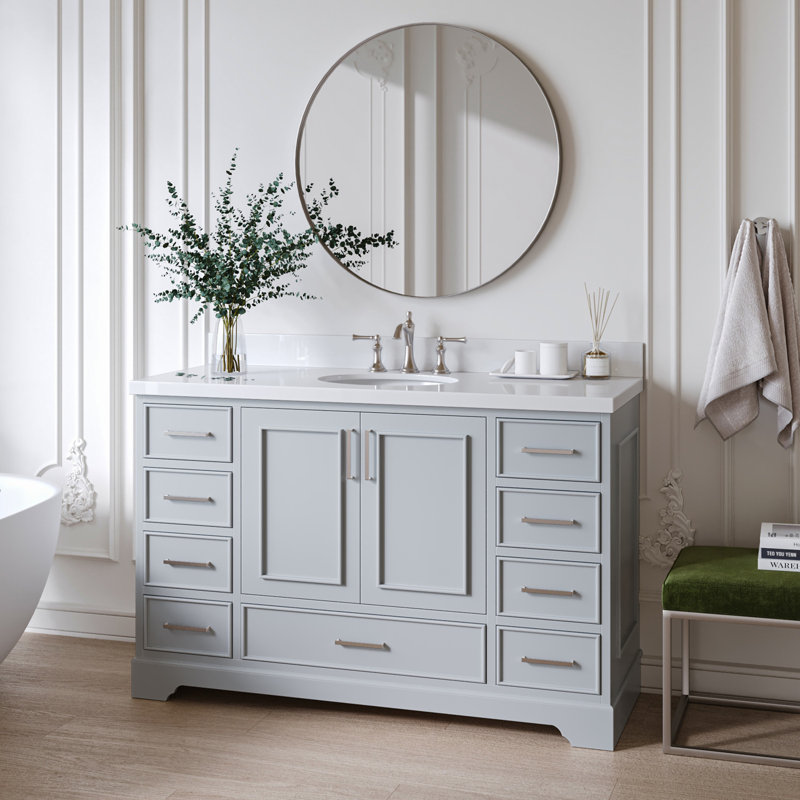 Meuble-lavabo simple avec plateau Abshire 55, Gris