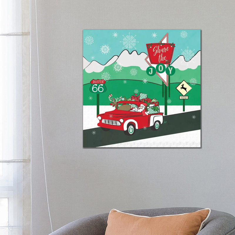 Retro Santa Driving I 1 Piece Wrapped Canvas Wall Art, 66.04 cm H x 66.04 cm W x 1.91 cm D