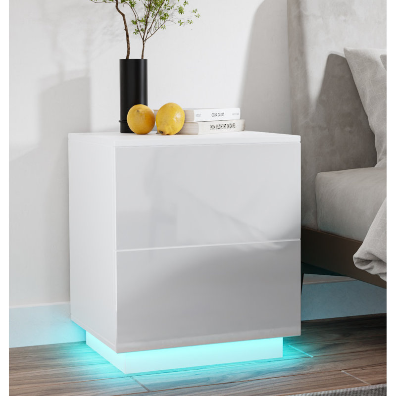 Westerleigh Manufactured Wood Nightstand with Bluetooth App Controlled LED Strip Lights, White