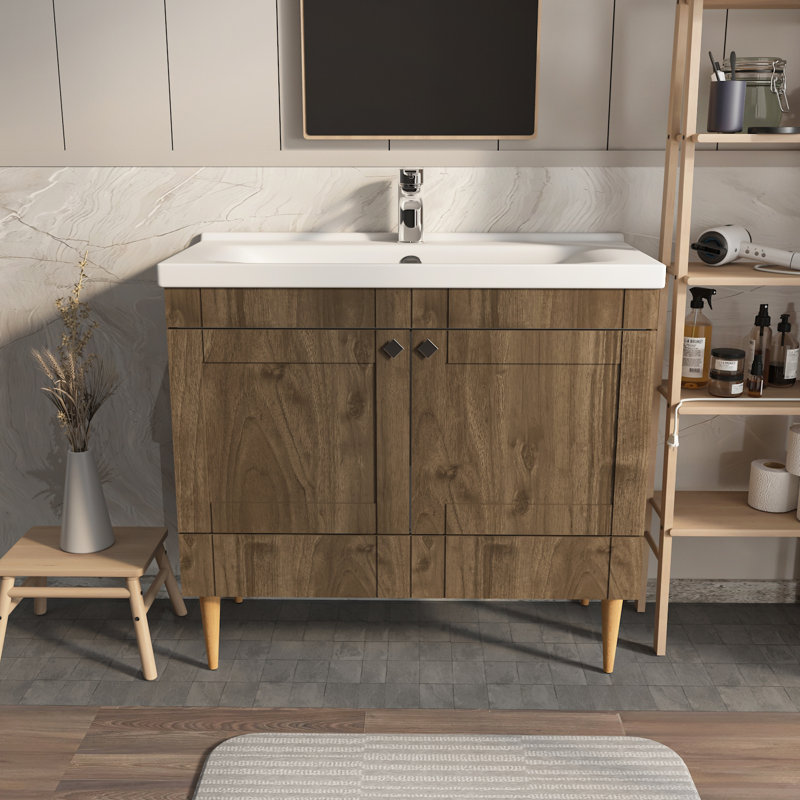Sara Bathroom Vanity with Ceramic Sink, Walnut, 39"
