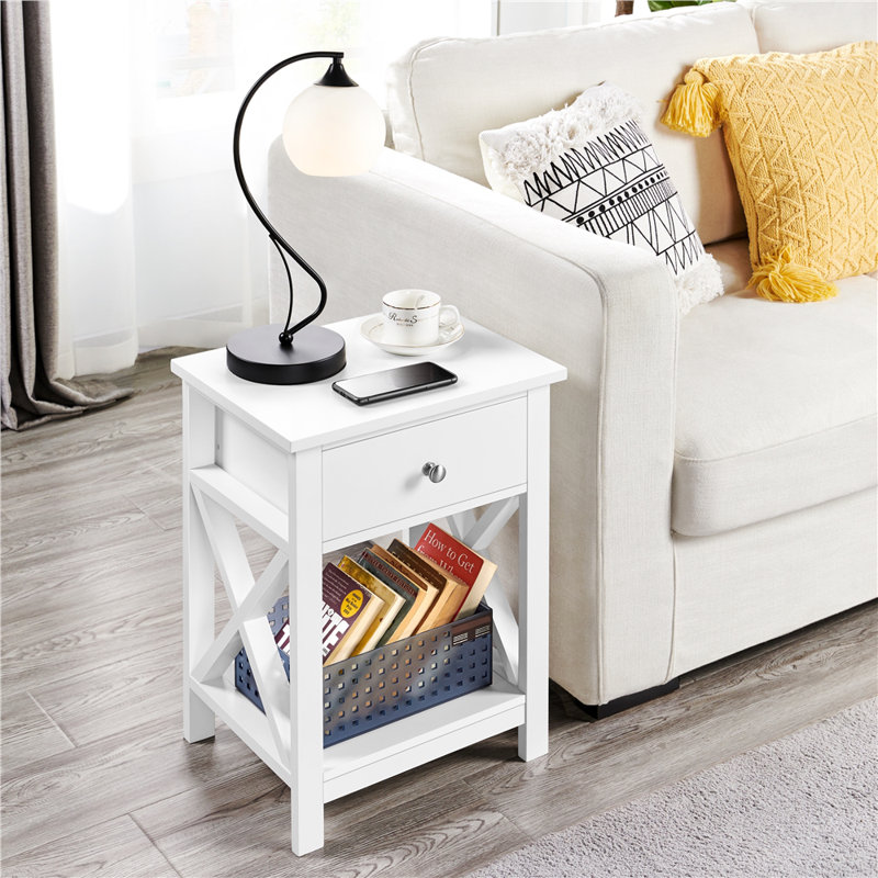 1 Drawer Bedside Table with X-Shape Frame, White
