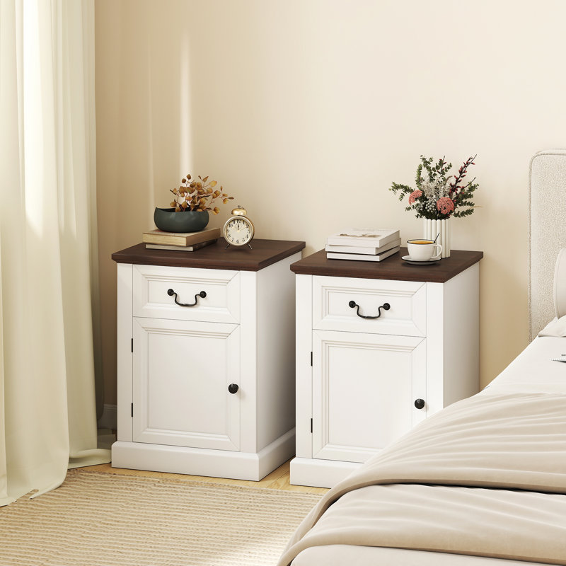 Ensemble de 2 tables d'appoint avec tiroirs et armoire, blanc