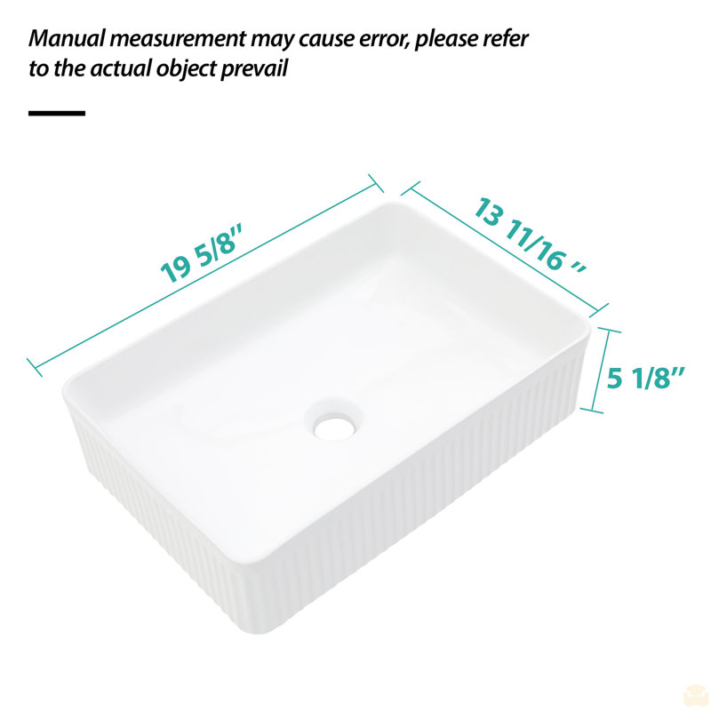 19.63"X13.69" Ceramic Rectangular Vessel Bathroom Sink