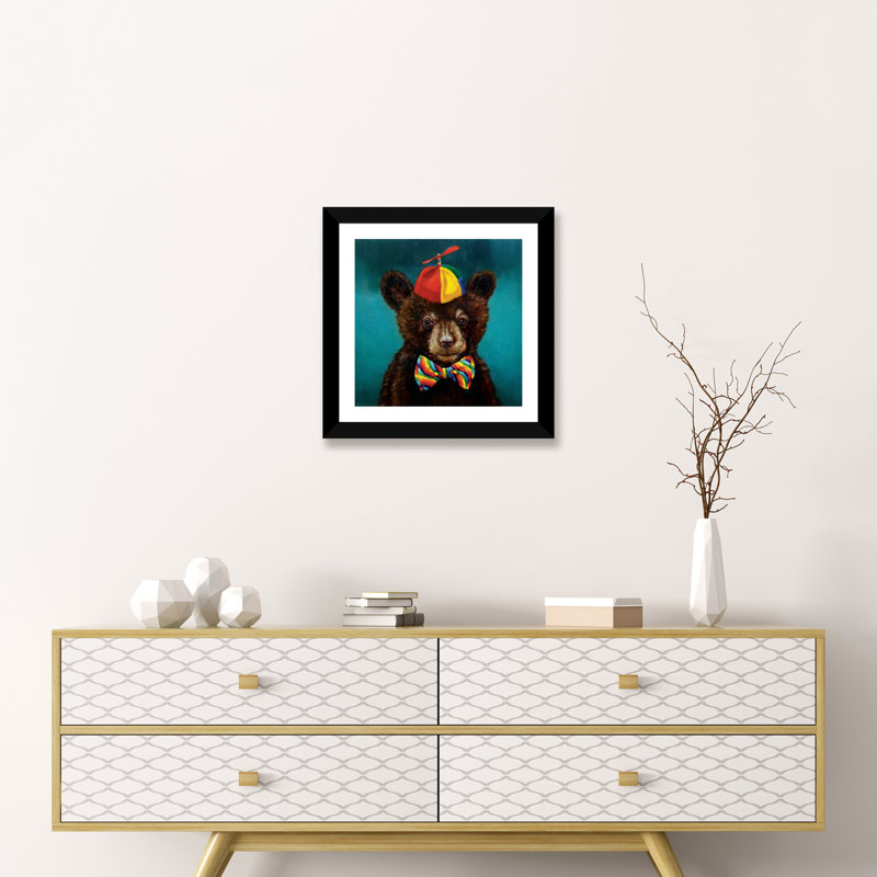 Art encadré d'un bébé ours, H 24 po x l 24 po x p 1 po, Papier encadré noir