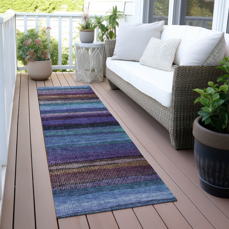 Machine Washable Indoor/Outdoor Xhevrie Blue Rug, Runner 2'3" x 7'6"